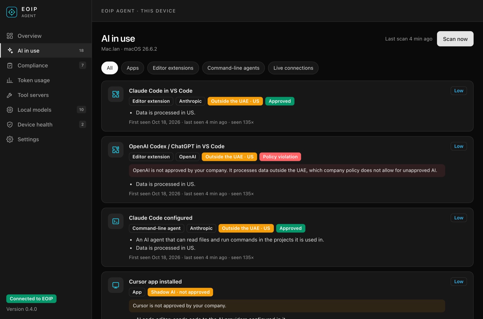 EOIP Agent 0.4 AI in use