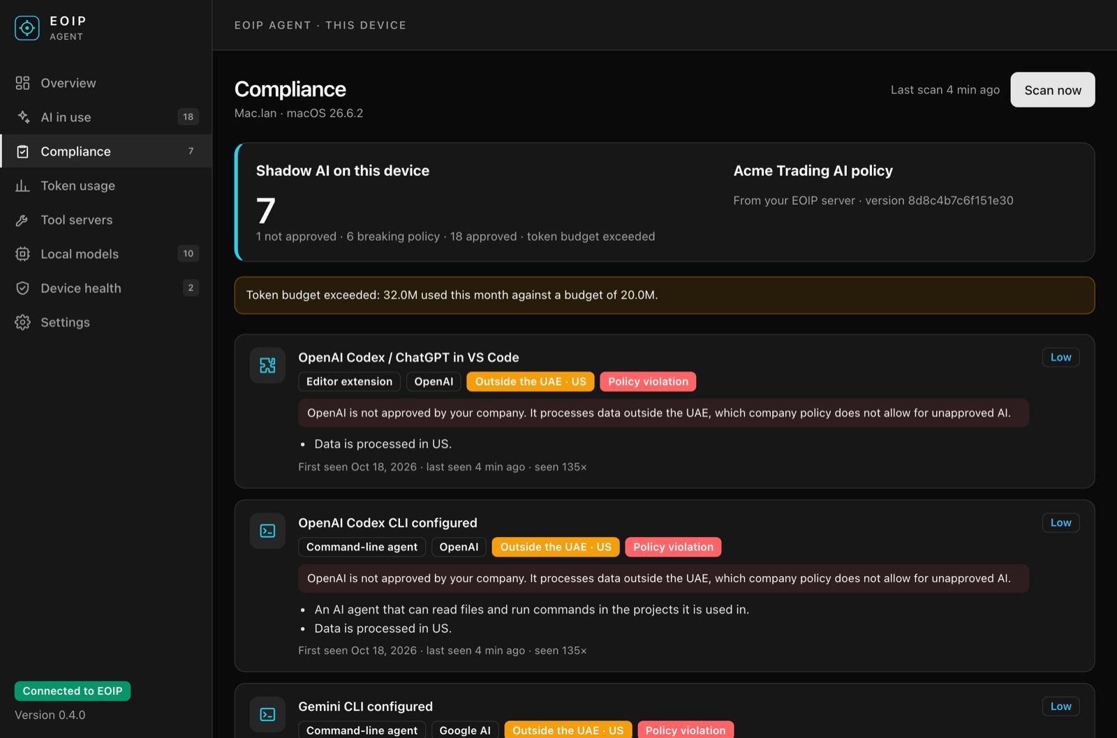 EOIP Agent 0.4 compliance view