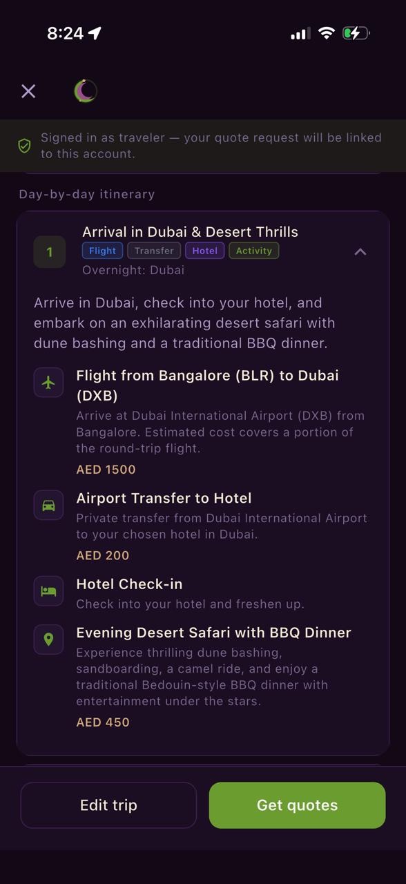 Jetdunes itinerary day detail